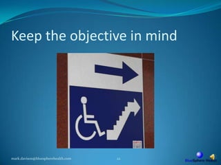 Keep the objective in mindmark.davison@bluespherehealth.com22