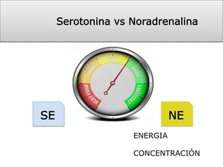 Serotonina vs Noradrenalina
SE NE
ENERGIA
CONCENTRACIÓN
 