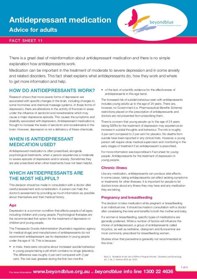Antidepressant medication advice for adults