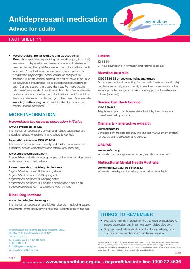 Antidepressant medication advice for adults