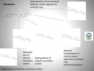 Metabolism
Hydroxylation of non-terminal
aliphatic carbon adjacent to
aromatic ring
Aliphatic
hydroxylation of
methyl carbon
adjacent to aromatic
ring
AndFromCyProduct
Hydroxylation of
alicyclic secondary
carbon
Hydroxyla
tion of
alicyclic
secondary
carbon
Hydroxylation of alicyclic secondary carbon
 