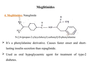 Meglitinides Examples Antidiabetic agents Medicinal Chemistry- II | PPTX