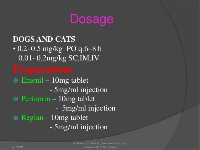 Metoclopramide dosage for dogs effects