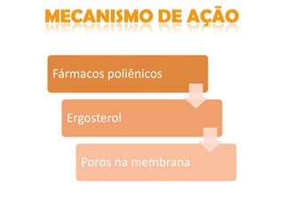 Fármacos poliênicos


  Ergosterol


    Poros na membrana
 