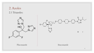 2.1 Triazoles:
Fluconazole Itraconazole
2.Azoles
9
 