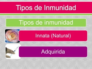 Tipos de inmunidad
Innata (Natural)
Adquirida
 