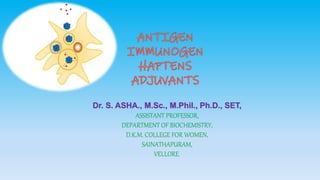 Dr. S. ASHA., M.Sc., M.Phil., Ph.D., SET,
ASSISTANT PROFESSOR,
DEPARTMENT OF BIOCHEMISTRY,
D.K.M. COLLEGE FOR WOMEN,
SAINATHAPURAM,
VELLORE.
 