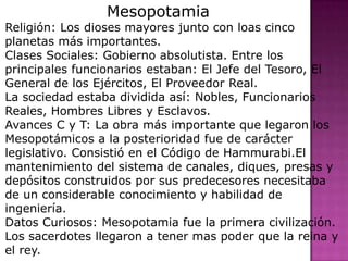 MayasClases Sociales y CulturaLa sociedad Maya, se dividía en 4 clases principales: La nobleza, los sacerdotes, la gente comúny los esclavos.Los principales dioses Mayas eran: ItzamNá, Ix’Chel, KinichAjau, Chac, BolonTza’cab, JumCimil, Ah ChicumEk, EkChuah, BulacChabtan, AJ Puchy muchos más,con más de 165, los cuales muchas veces tenían aspectos diferentes.http://www.fsz1.uni-hannover.de/spanisch/Bilderecke/PopolVuh.htm