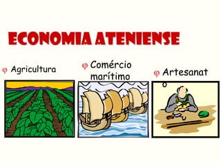 Economia Ateniense
 Agricultura    Comércio
                  marítimo    Artesanat
                               o
 