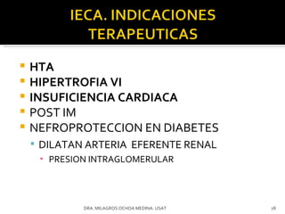 HTA HIPERTROFIA VI INSUFICIENCIA CARDIACA POST IM NEFROPROTECCION EN DIABETES DILATAN ARTERIA  EFERENTE RENAL PRESION INTRAGLOMERULAR DRA. MILAGROS OCHOA MEDINA. USAT 