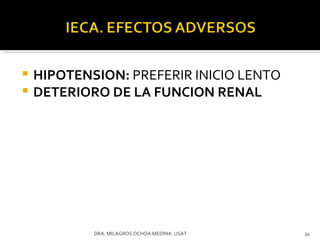 HIPOTENSION:  PREFERIR INICIO LENTO DETERIORO DE LA FUNCION RENAL DRA. MILAGROS OCHOA MEDINA. USAT 