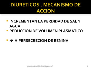 INCREMENTAN LA PERDIDAD DE SAL Y AGUA REDUCCION DE VOLUMEN PLASMATICO    HIPERSECRECION DE RENINA DRA. MILAGROS OCHOA MEDINA. USAT 