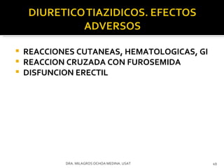 REACCIONES CUTANEAS, HEMATOLOGICAS, GI REACCION CRUZADA CON FUROSEMIDA DISFUNCION ERECTIL DRA. MILAGROS OCHOA MEDINA. USAT 