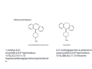1-methyl-4-(2-
tricyclo[9.4.0.03,8
]pentadeca-
1(15),3,5,7,9,11,13-
heptaenylidene)piperidine;hydrochlorid
e
2-(1-methylpiperidin-4-ylidene)-4-
azatricyclo[9.4.0.03,8
]pentadeca-
1(15),3(8),4,6,11,13-hexaene
 