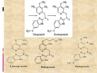 94
CH3
O
NH
CH3
O
O
N
S
N
Rabeprazole
Department of PharmaceuticalChemistry
NH
CH3
O
F3C O
O
N
S
N
O
CH3
Pantoprazole
O
O
N
S
N H
N
C F 3
C H 3
Lansoprazole
 