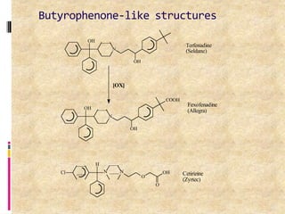 N
OH
OH
OH
COOH
N
OH
[OX]
Terfenadine
(Seldane)
Fexofenadine
(Allegra)
N N
O
Cl
H
OH
O
Cetirizine
(Zyrtec)
92
Butyrophenone-like structures
 
