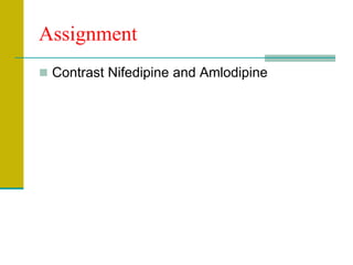 Assignment
 Contrast Nifedipine and Amlodipine
 