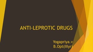 ANTI-LEPROTIC DRUGS
Yogapriya.v
B.Opt(IIIyr)
 