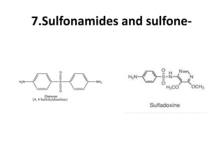 7.Sulfonamides and sulfone-
[4, 4 Sulfonyldianiline}
S
O
O
H2N NH2
Dapsone
 