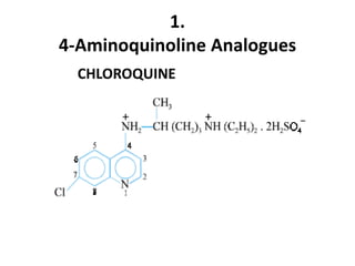 1.
4-Aminoquinoline Analogues
CHLOROQUINE
 