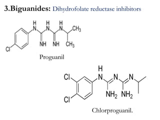 3.Biguanides: Dihydrofolate reductase inhibitors
Proguanil
Chlorproguanil.
 
