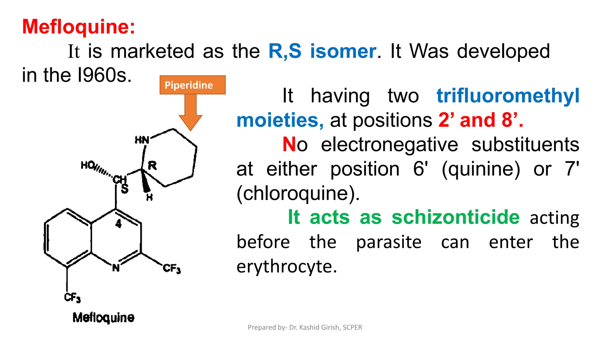 Antimalarials- History, Classification, SAR and Mechanism of action | PDF