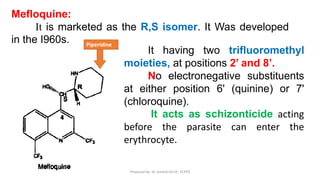 Antimalarials- History, Classification, SAR and Mechanism of action | PDF