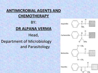 ANTIMICROBIAL AGENTS AND CHEMOTHERAPY BY: DR ALPANA VERMA Head, Department of Microbiology  and Parasitology  