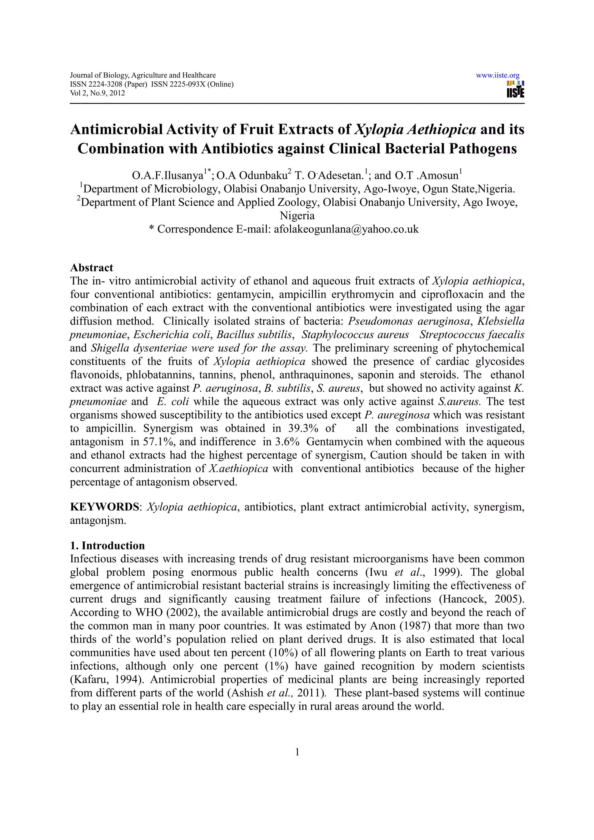 Antimicrobial activity of fruit extracts of xylopia aethiopica and its ...
