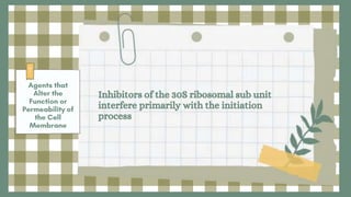 Inhibitors of the 30S ribosomal sub unit
interfere primarily with the initiation
process
 