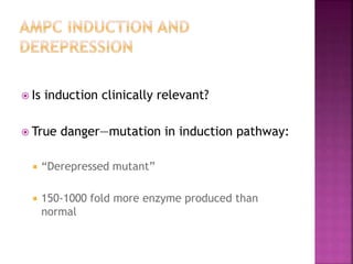  Is induction clinically relevant?
 True danger—mutation in induction pathway:
 “Derepressed mutant”
 150-1000 fold more enzyme produced than
normal
 