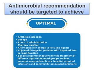 Antimicrobial recommendation
should be targeted to achieve
 