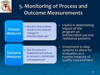 5. Monitoring of Process and
         Outcome Measurements

           • Did the intervention       Useful in determining...
