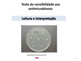 39
Teste de sensibilidade aos
antimicrobianos
Leitura e Interpretação
mm
 