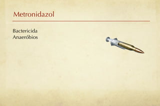 Metronidazol

Bactericida
Anaeróbios
 