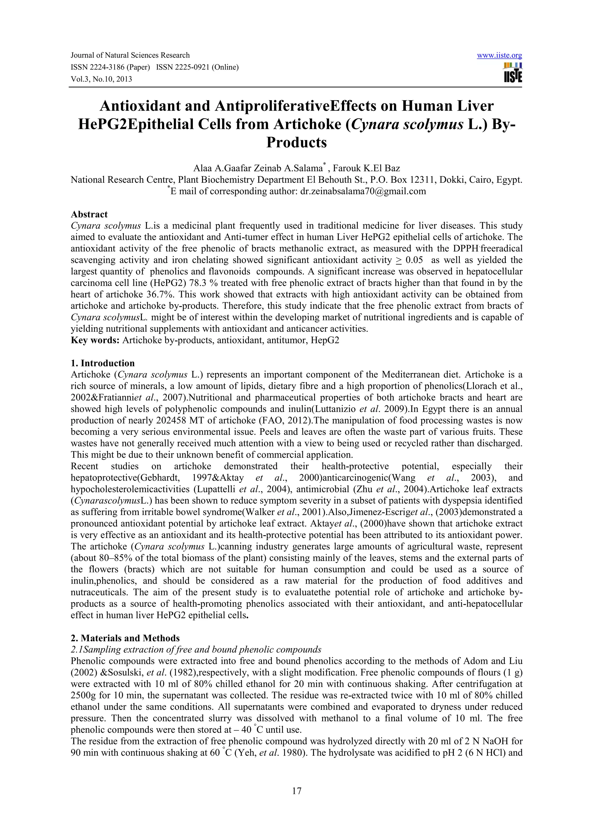 Antioxidant and antiproliferative effects on human liver