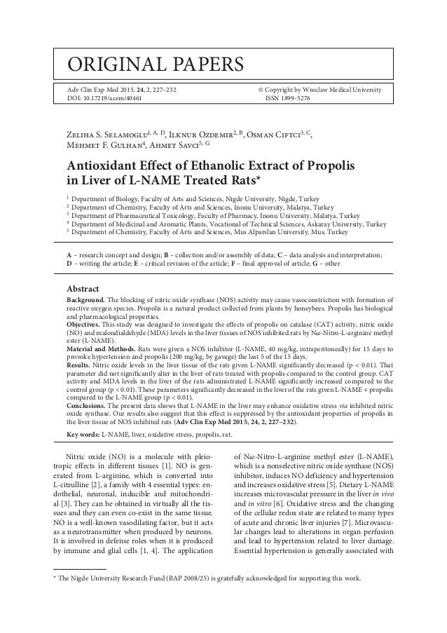 Zeliha S. Selamoglu1, A, D, Ilknur Ozdemir2, B, Osman Ciftci3, C,
Mehmet F. Gulhan4, Ahmet Savci5, G
Antioxidant Effect of...