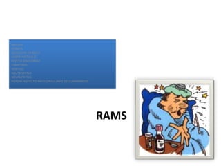 RAMS
NAUSEA
VOMITA
SEQUEDAD EN BOCA
SABOR METALICO
EFECTO DISULFIRAM
EXANTEMA
VERTIGO
NEUTROPENIA
NEUROPATIAS
POTENCIA EFECTO ANTICOAGULANTE DE CUMARINICOS
 