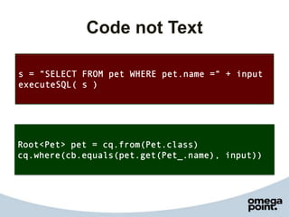 Remove String.Concat
s = “SELECT FROM pet WHERE pet.name = @name“
ps = prepare( s )
ps.bind(“@name”, input)
s = “SELECT FR...