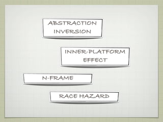 ABSTRACTION
  INVERSION


     INNER-PLATFORM
         EFFECT

N-FRAME

   RACE HAZARD
 