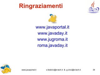 www.javaportal.it s.federici@k-tech.it & g.vinci@k-tech.it 34
Ringraziamenti
www.javaportal.it
www.javaday.it
www.jugroma.it
roma.javaday.it
 