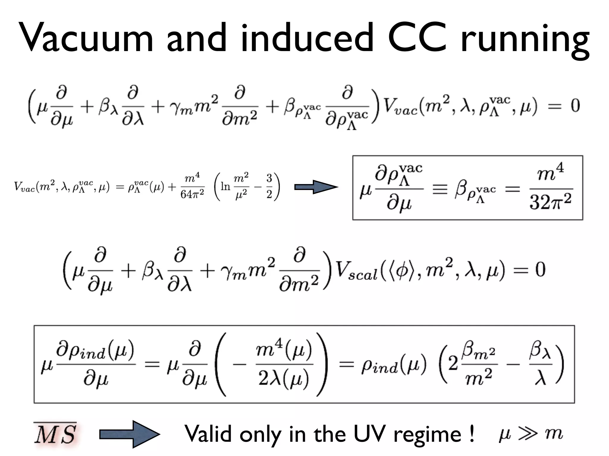 Vacuum and induced CC running
Valid only in the UV regime !
 