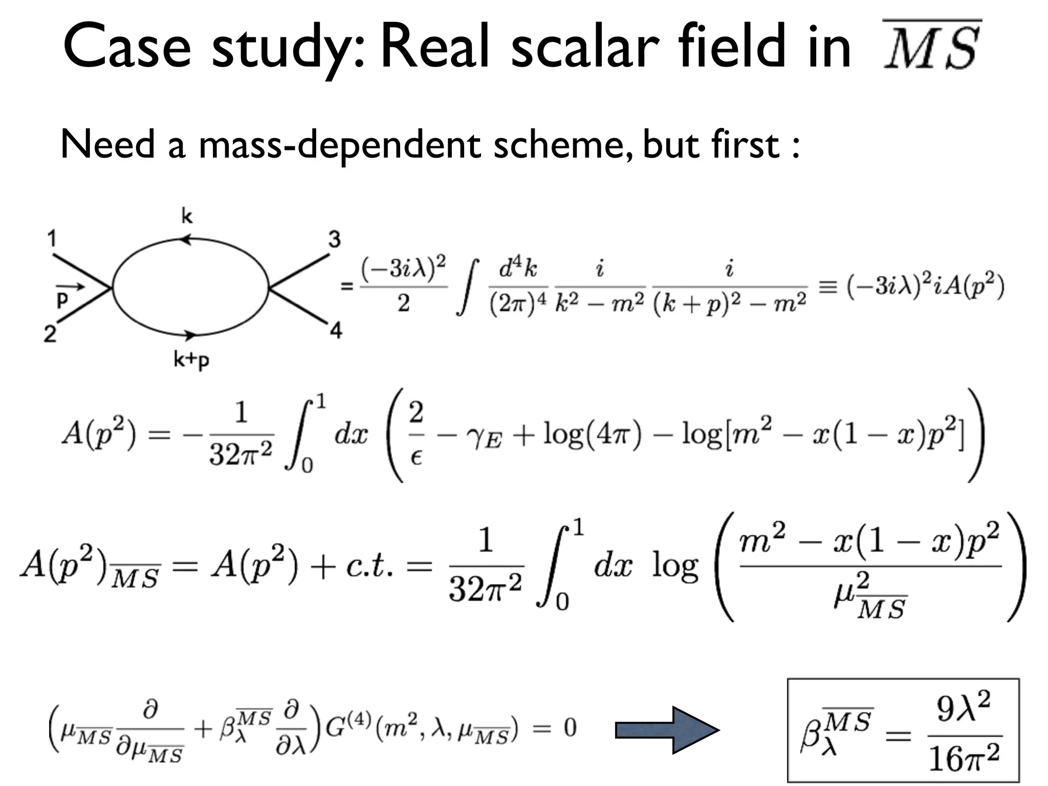 Case study: Real scalar field in
Need a mass-dependent scheme, but first :
 
