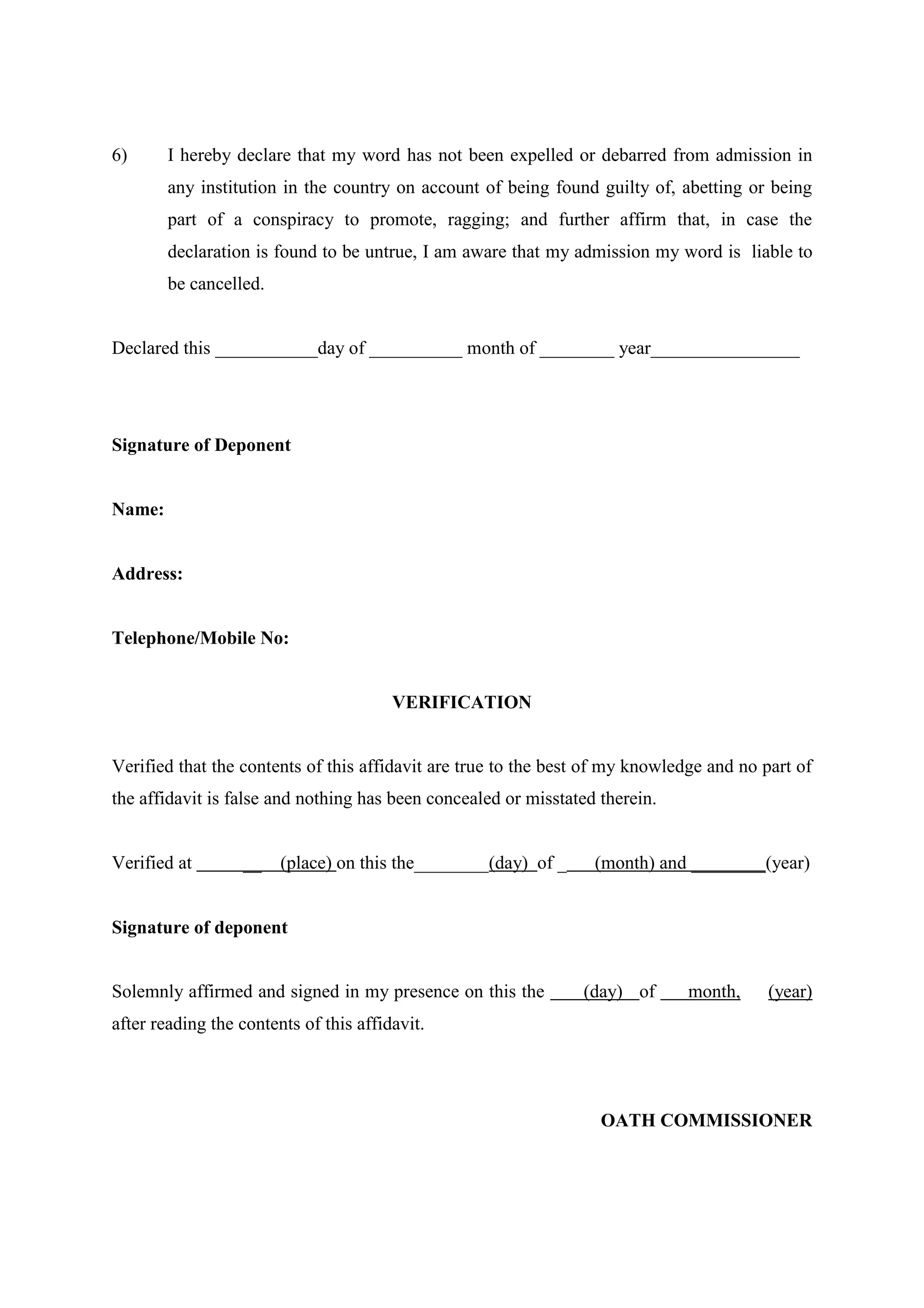 Anti ragging affidavit | PDF