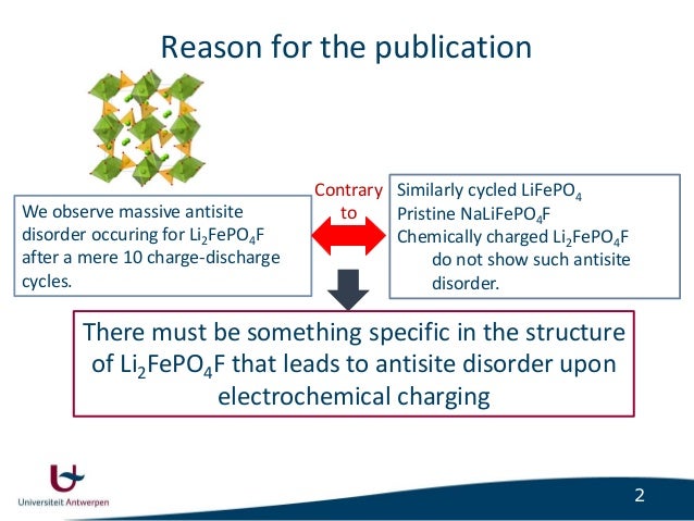 antisite disorder and bond valence compensation in li2 fepo4f cathode for li ion batteries short summary of the paper 2 638