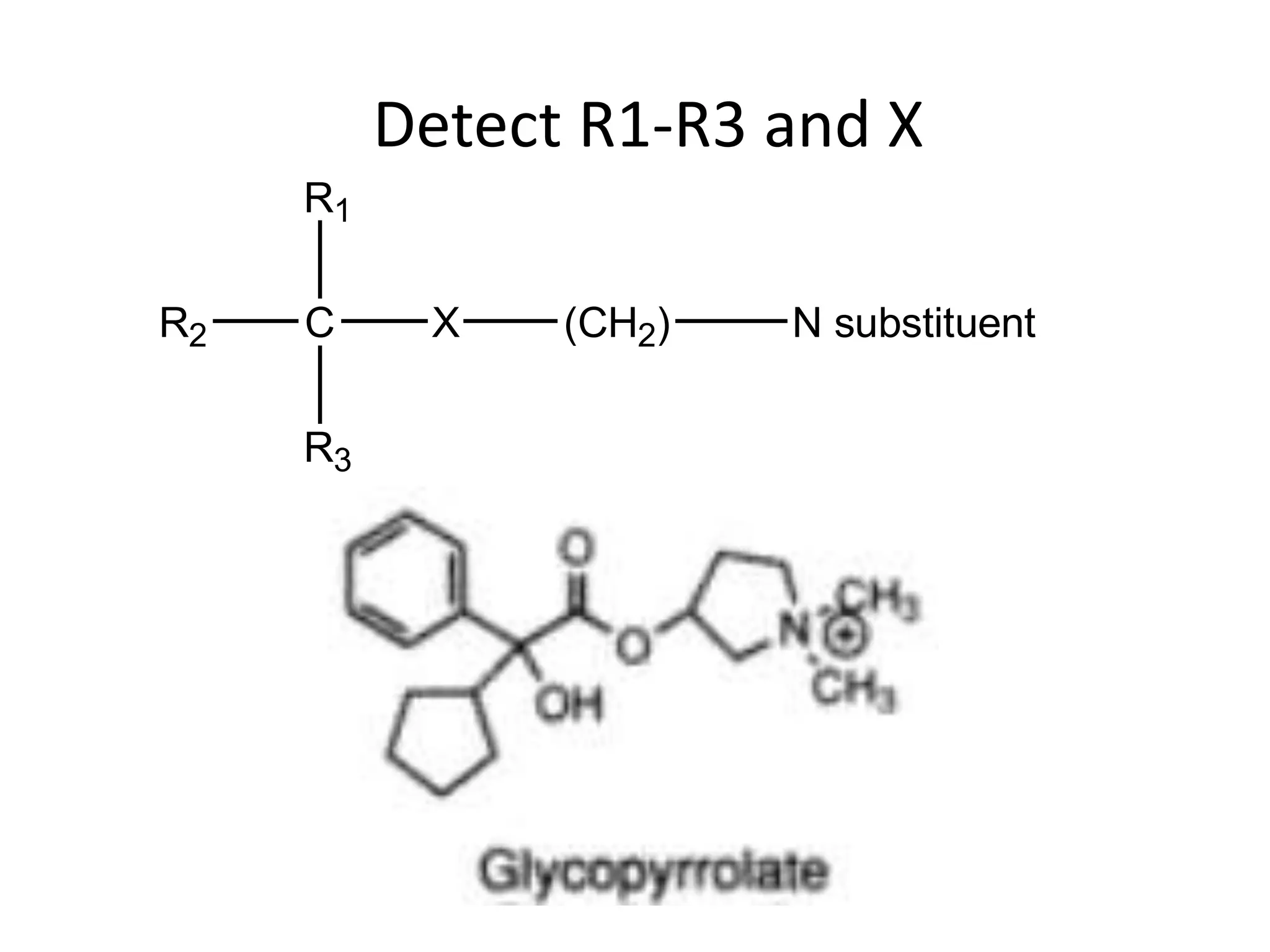 R1 
C X (CH2) N substituent 
R3 
R2 
Detect R1-R3 and X 
 