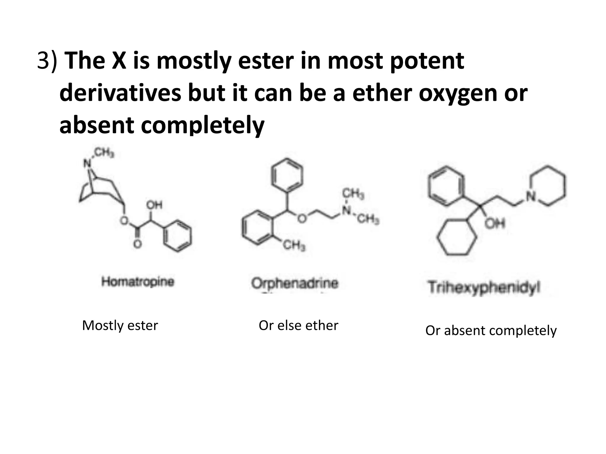 3) The X is mostly ester in most potent 
derivatives but it can be a ether oxygen or 
absent completely 
Mostly ester Or else ether Or absent completely 
 