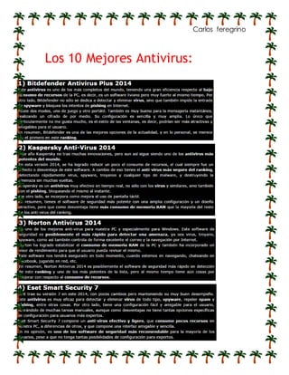 C Carlos feregrino 
Los 10 Mejores Antivirus: 
 