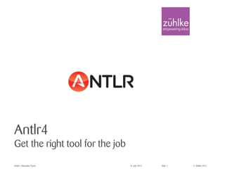 © Zühlke 2015
Antlr4
Get the right tool for the job
Antlr4 | Alexander Pacha 24. July 2015 Slide 1
 