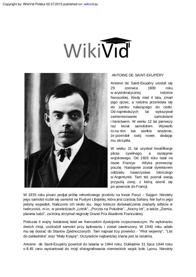 Biografia Antoine de SaintExupery